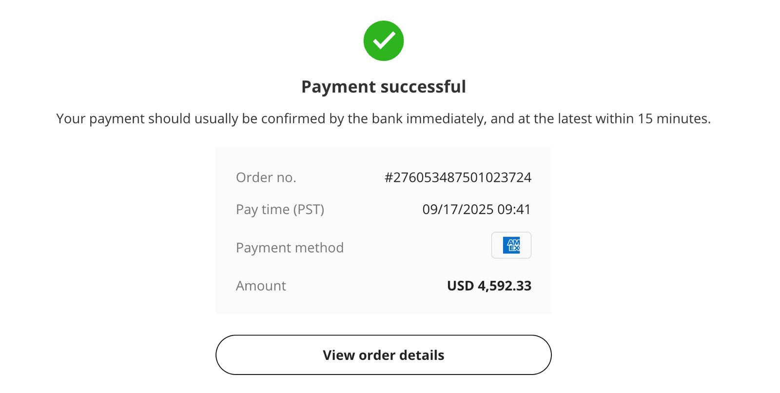 Successful customer payment confirmation